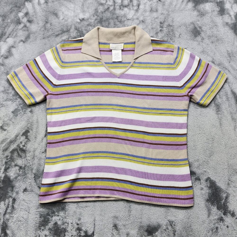 Vintage Designers Originals Sweater Women M Multicolor Striped Short Sleeve Polo